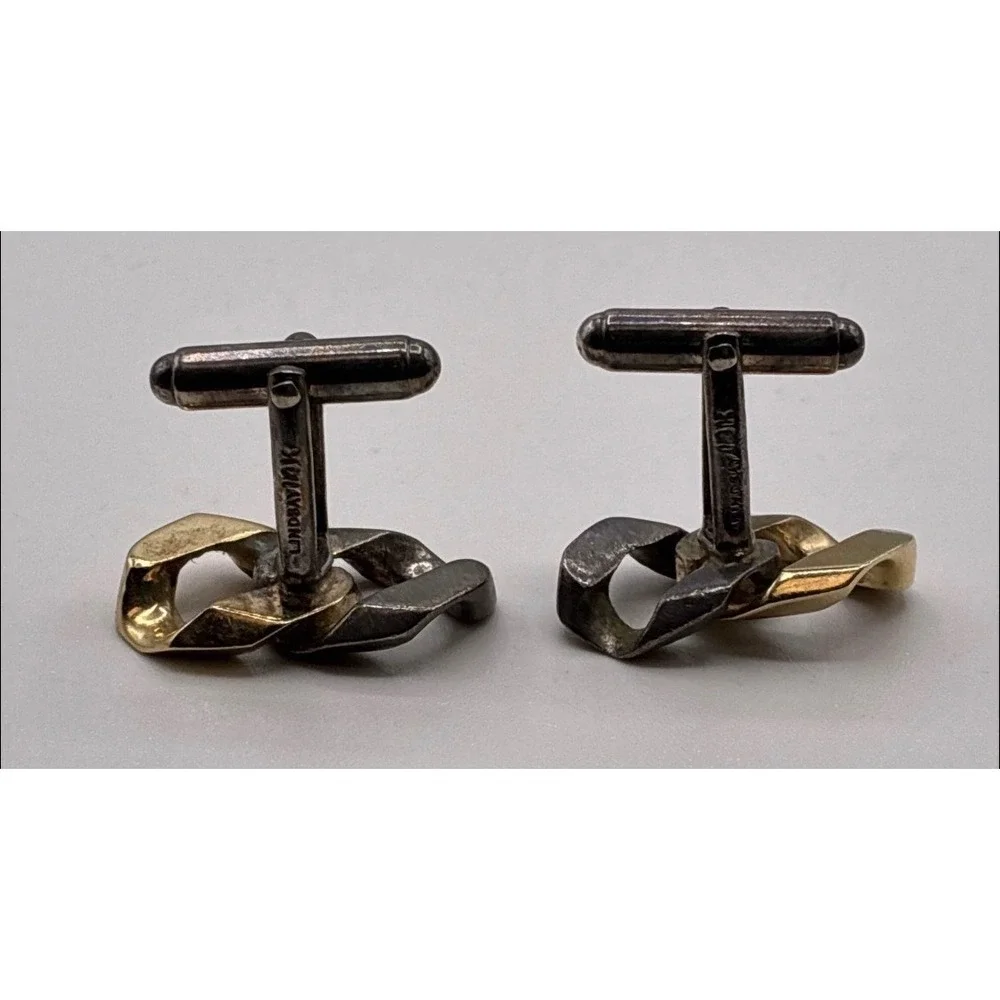 Vintage Lindsay 14K Gold Sterling Silver Knot Cufflinks Two Tone 13.62g